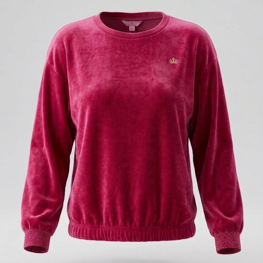 Juicy Couture Girls XL Velour Sweatshirt Pink Glitter Crown Logo Excellent